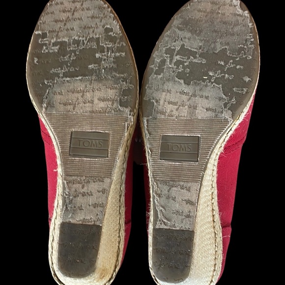 Toms Twill Classic Wedge Sandals Womens 6.5 Red Peep Toe Twine 3" Heel Shoes - Picture 8 of 12